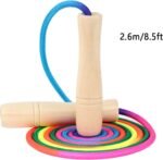 Jump Rope Kids, 8.5ft Adjustable Cotton Skipping Rope with Wooden Handle for Boys and Girls Fitness Outdoor Exercise (Rainbow color) - Image 2