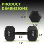 Rubber Encased Exercise & Fitness Hex Dumbbell, Hand Weights with Anti-Slip Metal Handle for Home Gym, Multiple Sizes - Image 2