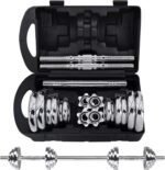 Fitness Dumbbells Set, Adjustable Weight Sets up to 11/22/44/66/110 lbs, with Metal Connecting Rod Used As Barbell, Chromed Weights, Hardcover Gift Box, Home Gym Work Out Training Equipment - Image 2