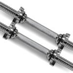 Pair of Threaded Dumbbell Handles 14/16/18/24 inch, Chrome/Rubber Grip, Fit 1” Plates, Weight Bar Connector